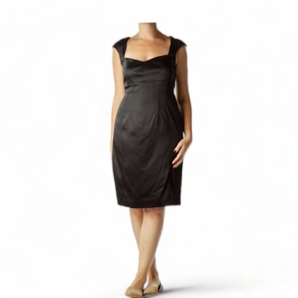 Calvin Klein Black Satin Sweetheart Neckline Empire Waist Cocktail Dress Sz 4